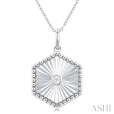 1/20 ctw Hexagon fluted medallion Round Cut Diamond Pendant With Chain in Sterling Silver