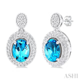 Silver Oval Shape Gemstone & Diamond Earrings