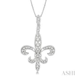 1/3 Ctw Round Cut Diamond Fleur De Lis Pendant in 14K White Gold with Chain