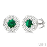 1/2 ctw Lovebright 3.3MM Emerald and Round Cut Diamond Precious Stud Earring in 14K White Gold