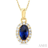 Oval Shape Gemstone & Halo Diamond Pendant