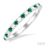 1/4 ctw Petite 1.80 MM Emerald and Round Cut Diamond Precious Stack Band in 10K White Gold