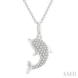 1/6 ctw Petite Sealife Dolphin Round Cut Diamond Fashion Pendant With Chain in 10K White Gold