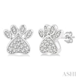 1/8 ctw Petite Dog Paw Round Cut Diamond Fashion Stud Earring in 10K White Gold