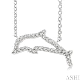 1/10 ctw Sealife Petite Dolphin Round Cut Diamond Fashion Pendant With Chain in 10K White Gold