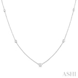 1/4 Ctw Bezel Set Round Cut Diamond Station Necklace in 14K White Gold