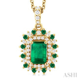 Gemstone & Halo Diamond Pendant