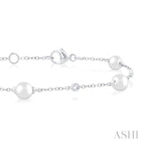 1/6 Ctw 5 MM Cultured Pearl and Round Cut Diamond Fashion Station Bracelet in 14K White Gold