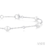 1/20 Ctw 4 MM Cultured Pearl and Round Cut Diamond Fashion Station Bracelet in 14K White Gold