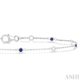 1/10 ctw 1.80MM Sapphire and Bezel Set Round Cut Diamond Precious Gemstone Station Bracelet in 14K White Gold