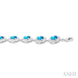 1/10 ctw Oval Shape 7X5 MM Blue Topaz and Round Cut Diamond Semi Precious Bracelet in Sterling Silver