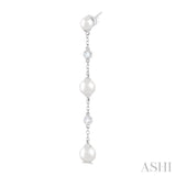 Pearl & Diamond Station Long Earrings