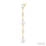 Pearl & Diamond Station Long Earrings