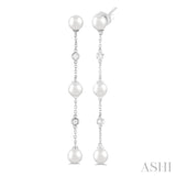 Pearl & Diamond Station Long Earrings