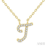 1/20 Ctw Initial 'T' Round cut Diamond Pendant With Chain in 10K Yellow Gold