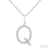 Silver Block 'Q' Initial Diamond Pendant