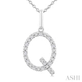 Silver Block 'Q' Initial Diamond Pendant