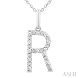 Silver Block 'R' Initial Diamond Pendant