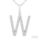 Silver Block 'W' Initial Diamond Pendant