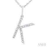 Silver Block 'K' Initial Diamond Pendant