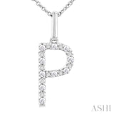 Silver Block 'P' Initial Diamond Pendant