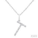 Silver Block 'T' Initial Diamond Pendant