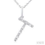 Silver Block 'T' Initial Diamond Pendant