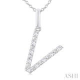 Silver Block 'V' Initial Diamond Pendant