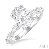 1.00 Ctw Oval Shape Marquise and Round Cut Diamond Semi Mount Engagement Ring in 14K White Gold