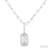 1/5 ctw Emerald Cut Bezel Set Diamond Fashion Pendant With Paper Clip Chain in 14K White Gold