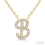 1/10 Ctw Initial 'B' Calligraphy Round Cut Diamond Fashion Pendant With Chain in 14K Yellow Gold