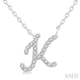 1/20 Ctw Initial 'K' Round cut Diamond Pendant With Chain in 14K White Gold