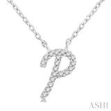 1/20 Ctw Initial 'P' Round cut Diamond Pendant With Chain in 14K White Gold