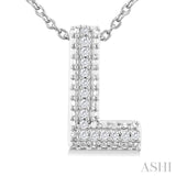 Silver Bubble 'L' Initial Diamond Pendant