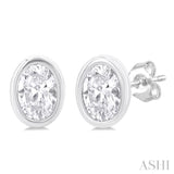 1/5 Ctw Petite Bezel Set Oval Cut Diamond Fashion Stud Earring in 10K White Gold