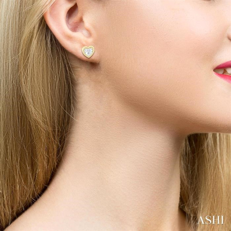 Heart Shape Bezel Set Petite Diamond Fashion Earrings