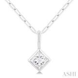 1/5 ctw Princees Cut Bezel Set Diamond Fashion Pendant With Paper Clip Chain in 14K White Gold