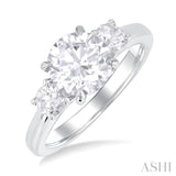 Round Shape Past Present & Future Semi-Mount Diamond Engagement Ring