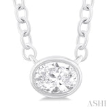 Oval Shape East-West Bezel Set Petite Diamond Fashion Pendant