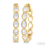 Oval Shape Bezel Set Diamond Fashion Hoop Earrings