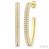 1/3 Ctw Double Row Round Cut Diamond Fashion Half Hoop Earring in 14K Yellow Gold