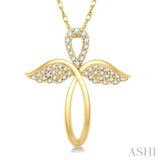 1/6 Ctw Angel Wing Round Cut Diamond Cross Pendant With Chain in 10K Yellow Gold