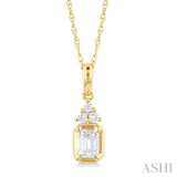 1/4 ctw Emerald and Round Cut Diamond Fashion Pendant With Chain in 14K Yellow Gold