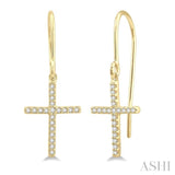 1/6 Ctw Cross Charm Round Cut Diamond Fashion Earrings in 10K Yellow Gold