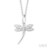 1/10 ctw Petite Dragonfly Round Cut Diamond Fashion Pendant With Chain in 10K White Gold