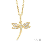 1/10 ctw Petite Dragonfly Round Cut Diamond Fashion Pendant With Chain in 10K Yellow Gold