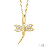 1/10 ctw Petite Dragonfly Round Cut Diamond Fashion Pendant With Chain in 10K Yellow Gold