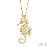 1/8 ctw Petite Seahorse Round Cut Diamond Fashion Pendant With Chain in 10K Yellow Gold