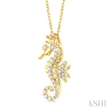 1/8 ctw Petite Seahorse Round Cut Diamond Fashion Pendant With Chain in 10K Yellow Gold