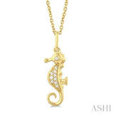 1/20 ctw Petite Seahorse Round Cut Diamond Fashion Pendant With Chain in 10K Yellow Gold